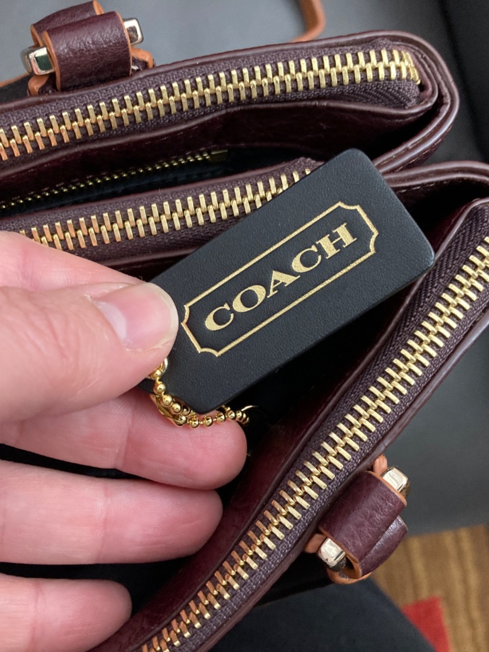Coach Burgundy and Tan Leather Crossbody Satchel - Picture 6 of 14